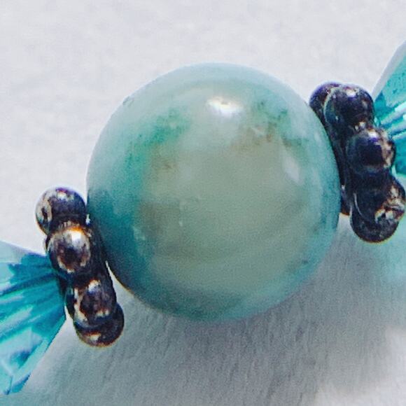 VTG 1960s Sterling Silver Amazonite Quartz Gemstone Beaded Crystal Necklace - Picture 11 of 14